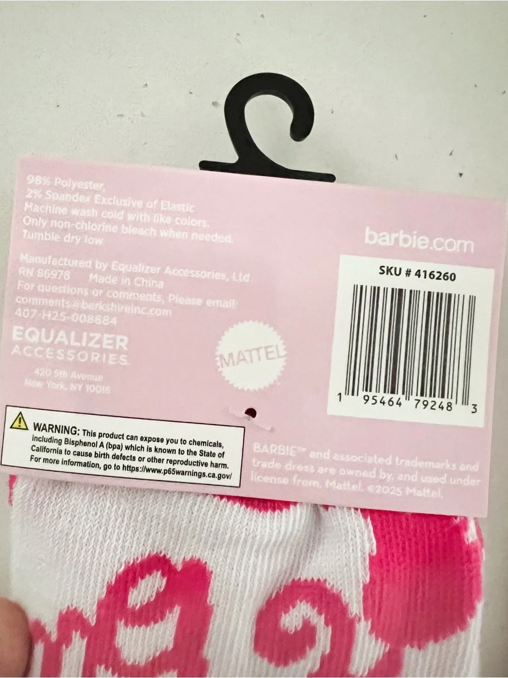 NWT Barbie Crew Socks White & Hot Pink Size 9-13 Retro Barbiecore Style